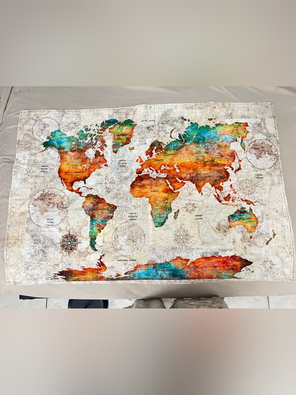 World Map Fabric Wall Tapestry in Multicolor